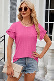 Eyelet Round Neck Petal Sleeve T-Shirt - PD SECRET REALM