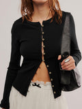 Ribbed Round Neck Long Sleeve Top - PD SECRET REALM