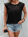 Perfee Lace Round Neck Cap Sleeve T-Shirt - PD SECRET REALM