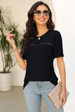 Eyelet Round Neck Short Sleeve T-Shirt - PD SECRET REALM