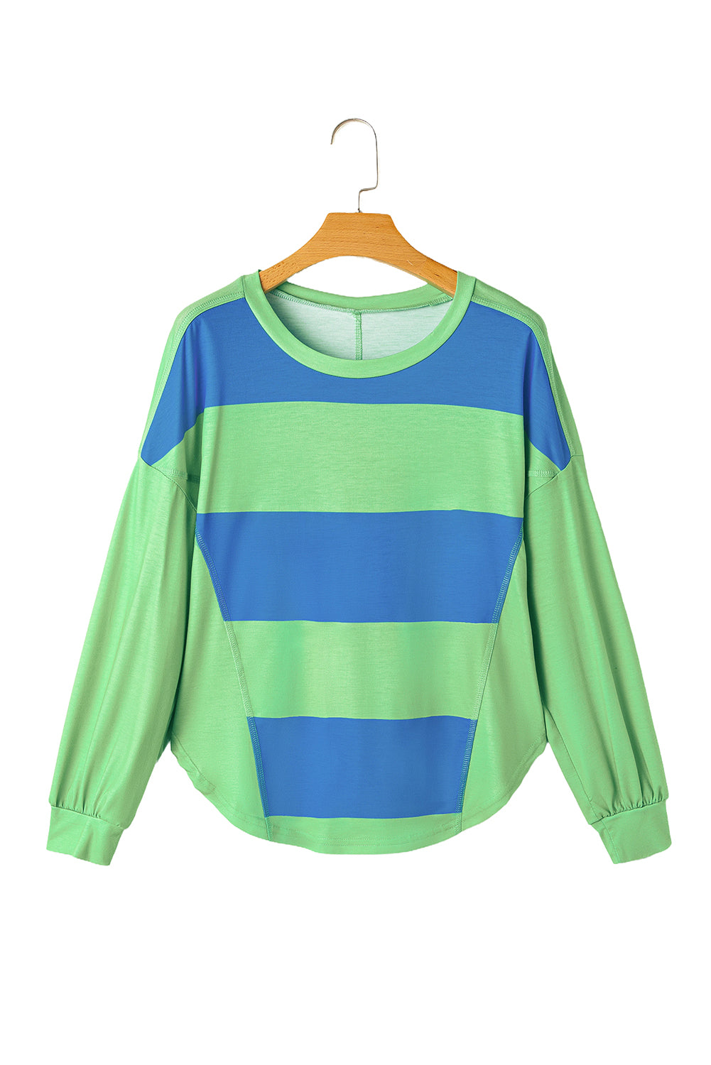 Light Green Colorblock Drop Sleeve Round Neck Top