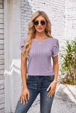 Eyelet Round Neck Petal Sleeve T-Shirt - PD SECRET REALM