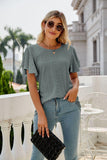 Eyelet Flutter Sleeve Round Neck Top - PD SECRET REALM