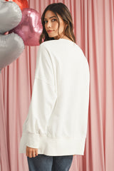 White Sequin Bowknot High Low Oversize Sweatshirt