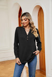 Buttoned Notched Neck Long Sleeve Top - PD SECRET REALM