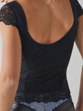 Lace Detail V-Neck Cap Sleeve Top - PD SECRET REALM