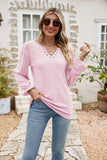 Eyelet Notched Neck Balloon Sleeve Blouse - PD SECRET REALM