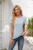 Eyelet Round Neck Petal Sleeve T-Shirt - PD SECRET REALM