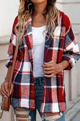 Plaid Button Up Hooded Shacket