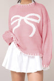 Bow Graphic Round Neck Long Sleeve Sweater - PD SECRET REALM