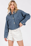 bytos Button Down Cropped Denim Jacket with Patch Pockets - PD SECRET REALM