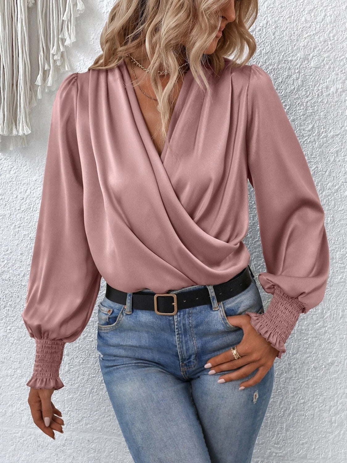 Smocked Lantern Sleeve Blouse