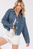 bytos Button Down Cropped Denim Jacket with Patch Pockets - PD SECRET REALM