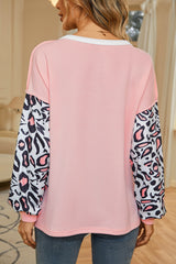 Leopard Color Block Buttoned Top