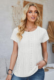 Eyelet Round Neck Rolled Short Sleeve T-Shirt - PD SECRET REALM