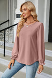 Round Neck Flounce Sleeve Blouse - PD SECRET REALM