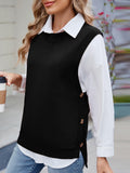 Buttoned Round Neck Sweater Vest - PD SECRET REALM