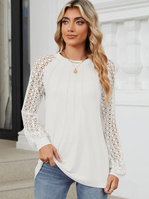 Round Neck Lace Long Sleeve Top - PD SECRET REALM