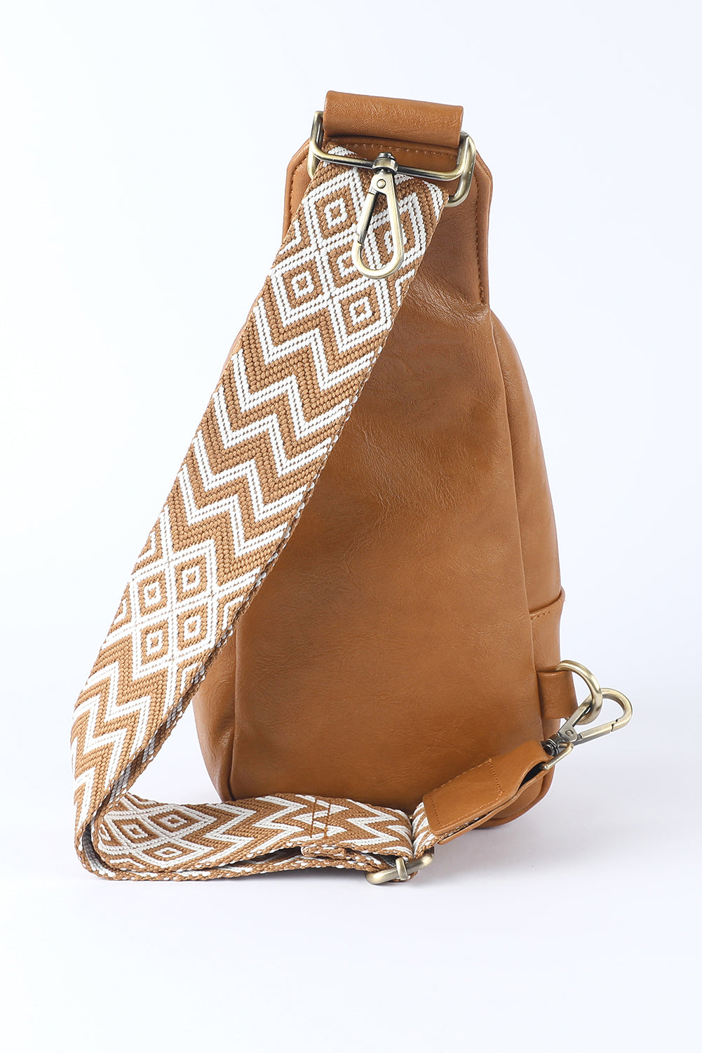 Brown Faux Leather Zipped Western Crossbody Sling Bag