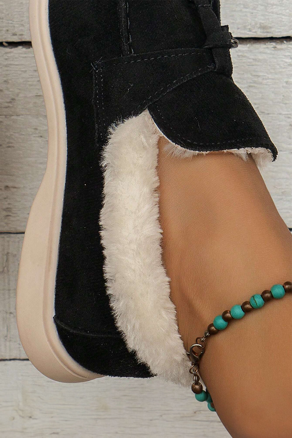 Chestnut Suede Furry Lined Slip On Flat Shoes