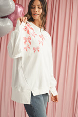 White Sequin Bowknot High Low Oversize Sweatshirt