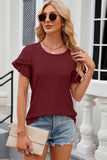 Eyelet Round Neck Petal Sleeve T-Shirt - PD SECRET REALM