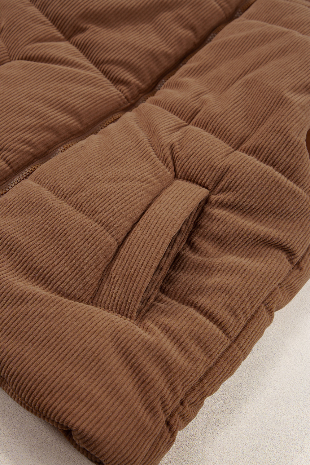 Coffee Solid Color Corduroy Puffer Vest Coat