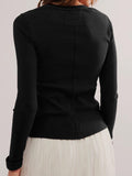 Ribbed Round Neck Long Sleeve Top - PD SECRET REALM