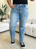 Judy Blue Full Size Mid Rise Distressed Straight Jeans - PD SECRET REALM