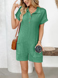 Button Detail Collared Neck Short Sleeve Romper - PD SECRET REALM