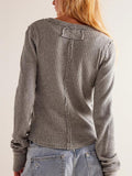 Exposed Seam Round Neck Long Sleeve T-Shirt - PD SECRET REALM