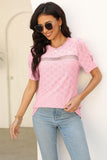 Eyelet Round Neck Short Sleeve T-Shirt - PD SECRET REALM