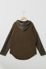 Dark Brown Button Up Crochet Knitted Sleeve Hoodie