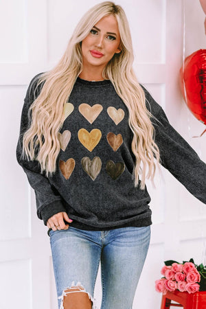 Heart Round Neck Dropped Shoulder Sweatshirt - PD SECRET REALM