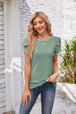 Eyelet Round Neck Petal Sleeve T-Shirt - PD SECRET REALM