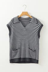 Pocketed Striped Sweater Vest