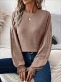 Ribbed Round Neck Lantern Sleeve T-Shirt - PD SECRET REALM