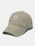 Embroidered Heart Washed Cotton Baseball Cap - PD SECRET REALM