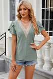 Eyelet V-Neck Petal Sleeve T-Shirt - PD SECRET REALM