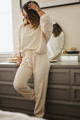 White Cheetah Print Loose Fit Cozy 2 Piece Loungewear Set