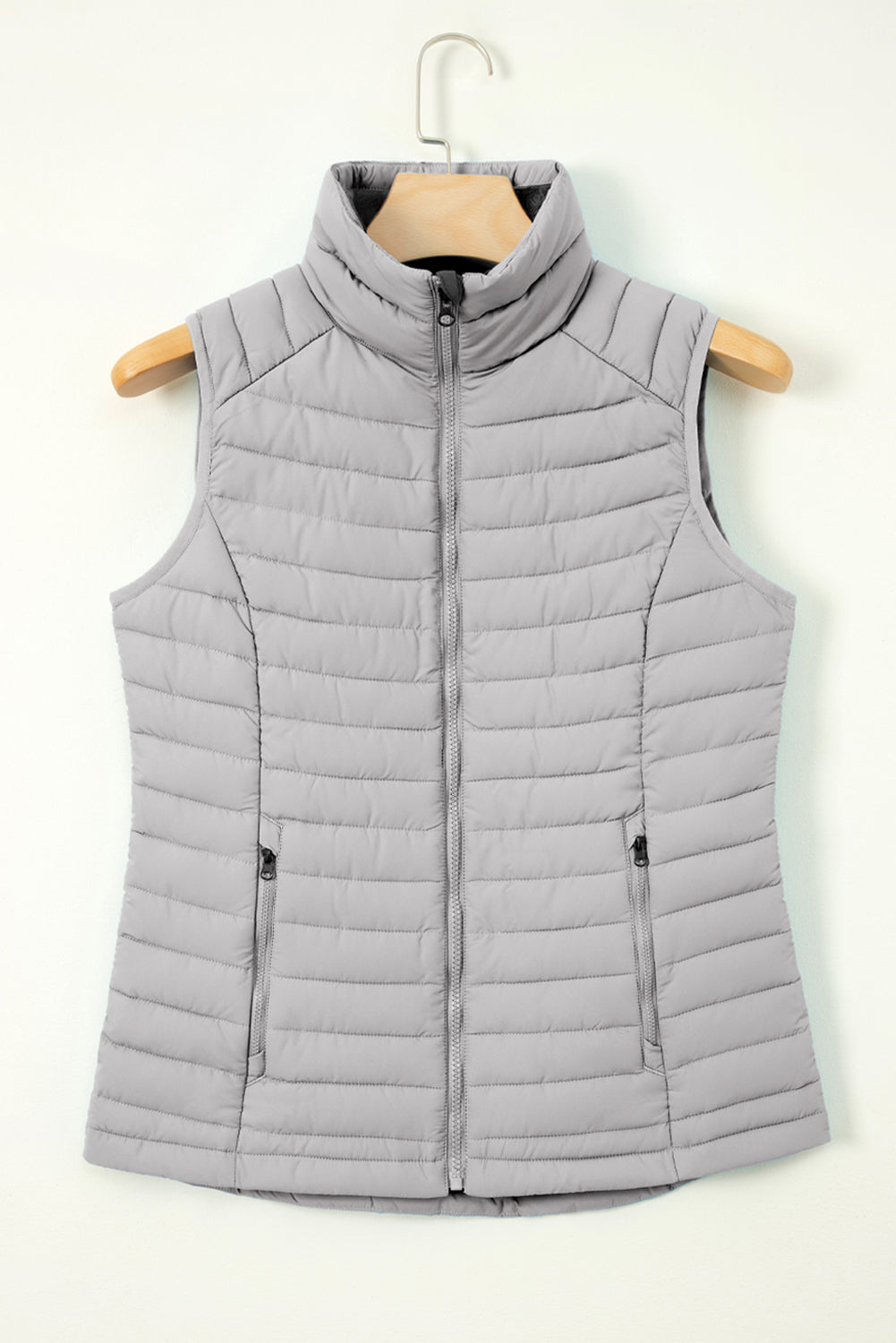 Burgundy Plush Collared Quilted Zipped Puffer Vest