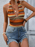 Honey Geometric Halter Neck Cropped Tank - PD SECRET REALM