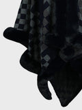 Fuzzy Checkered Long Sleeve Poncho - PD SECRET REALM