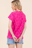 BOMBOM Textured Floral Pattern Short Sleeve T-Shirt - PD SECRET REALM