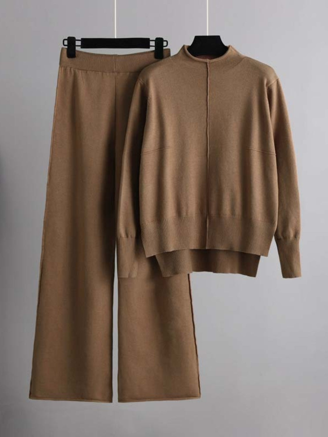 Mock Neck Long Sleeve Top and Pants Sweater Set