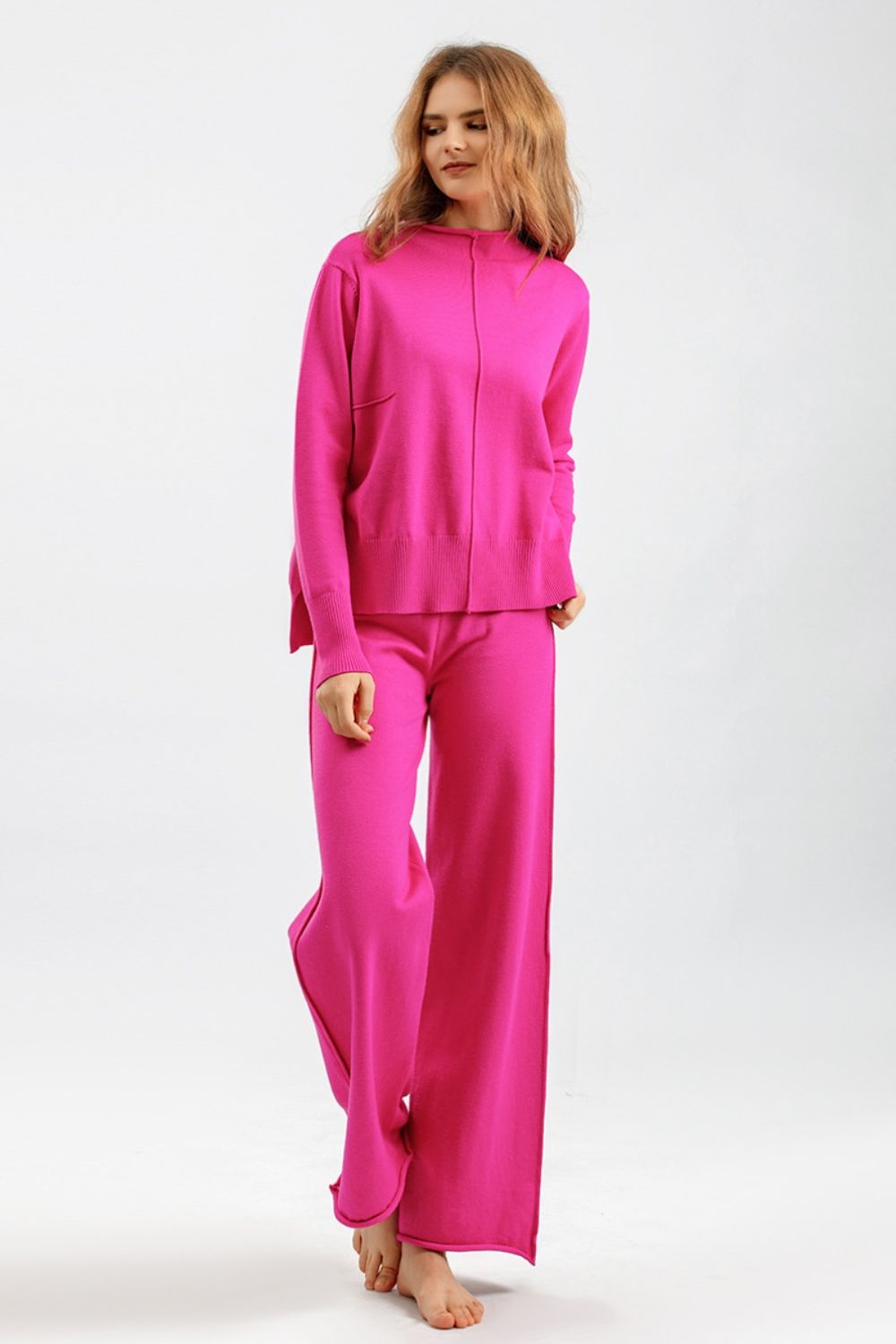 Mock Neck Long Sleeve Top and Pants Sweater Set