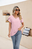 Eyelet Petal Sleeve V-Neck Knit Top - PD SECRET REALM