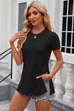 Eyelet Slit Round Neck Short Sleeve T-Shirt - PD SECRET REALM