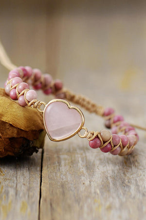 Rose Quartz Heart Beaded Bracelet - PD SECRET REALM