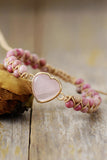 Bracelet en perles de quartz rose en forme de cœur